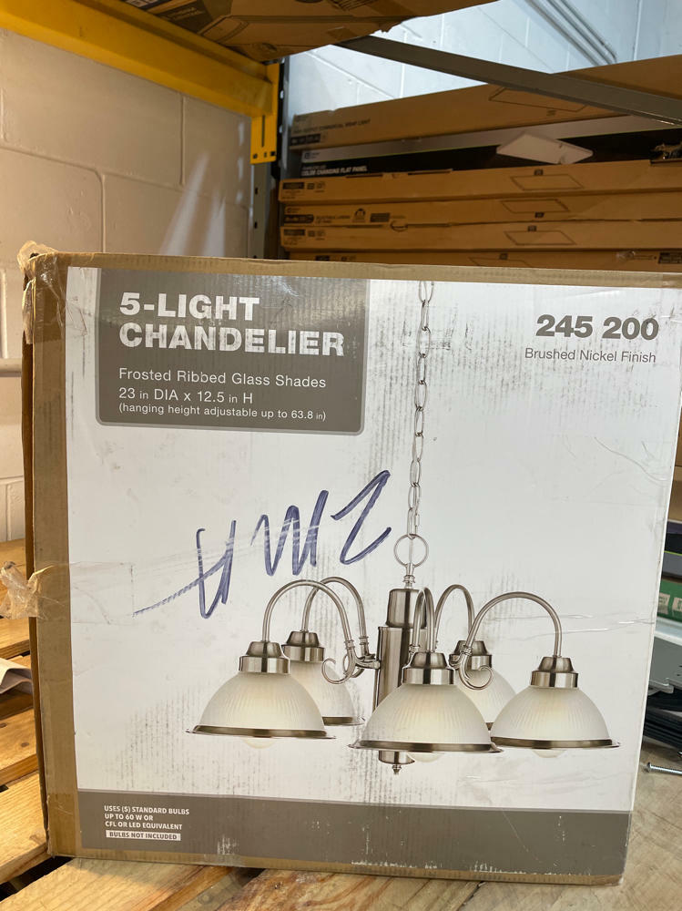 Hampton Bay Lighting, Hampton Bay Halophane 5Light Frosted Glass Shade Brushed Nickel Finish Chandelier, 44115