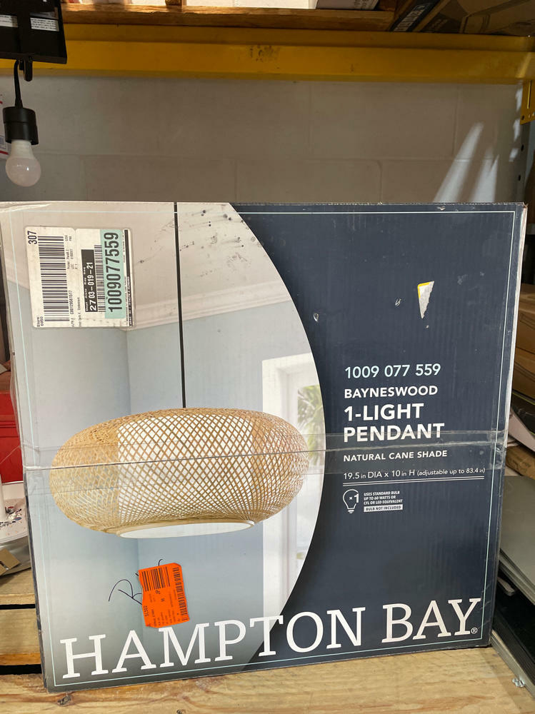 Hampton Bay Bayneswood 60-Watt 1-Light Natural Cane Pendant with Black Accents