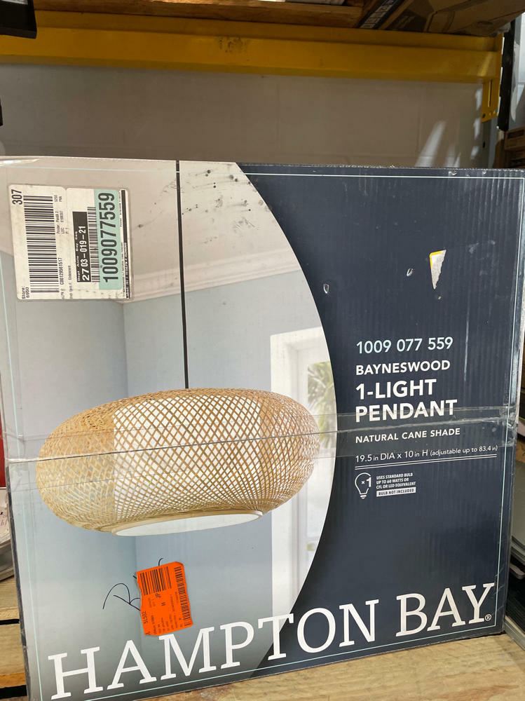 Hampton Bay Bayneswood 60-Watt 1-Light Natural Cane Pendant with Black Accents