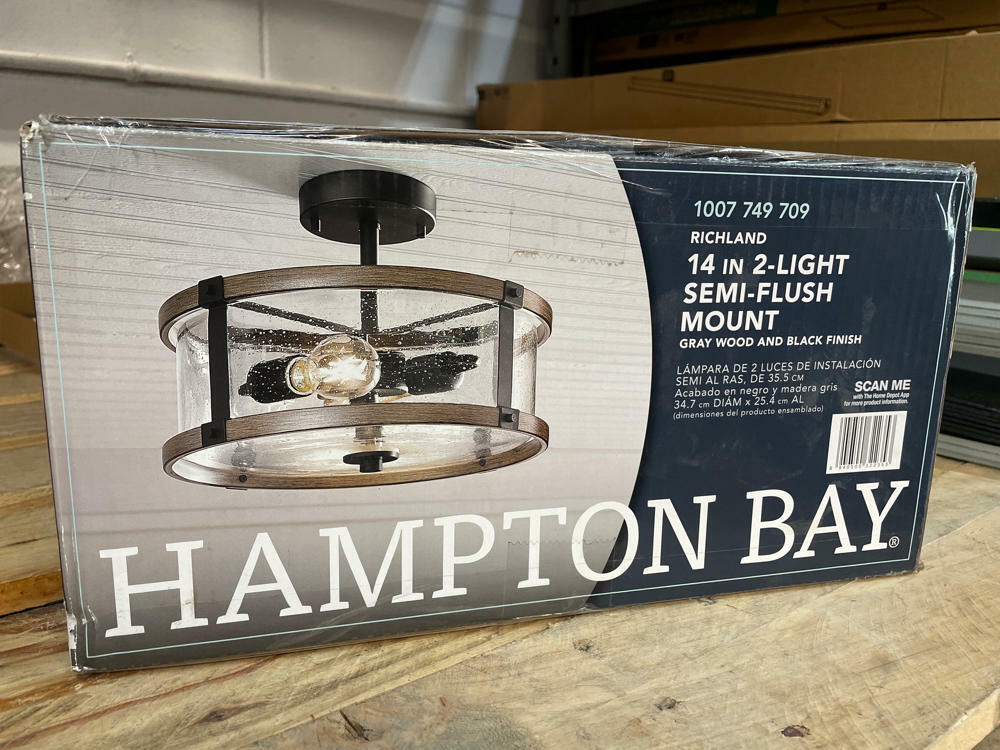 Hampton Bay Richland 2-Light Grey Wood Semi Flush Mount Clear Seedy Glass