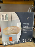 Hampton Bay Bayneswood 60-Watt 1-Light Natural Cane Pendant with Black Accents