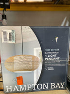 Hampton Bay Bayneswood 60-Watt 1-Light Natural Cane Pendant with Black Accents