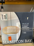 Hampton Bay Bayneswood 60-Watt 1-Light Natural Cane Pendant with Black Accents