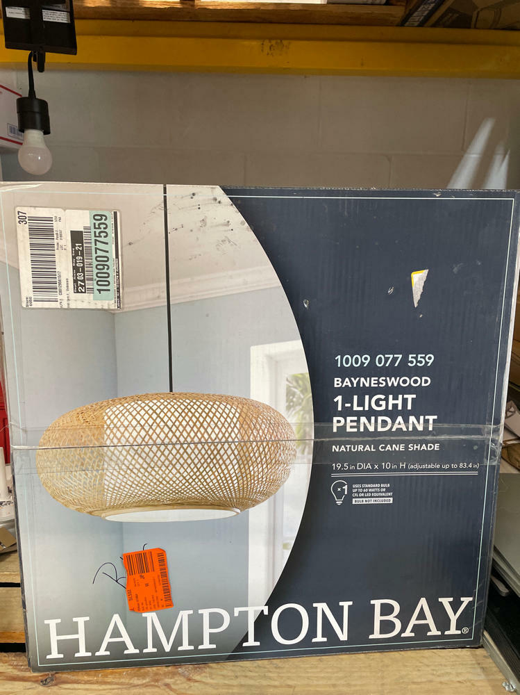 Hampton Bay Bayneswood 60-Watt 1-Light Natural Cane Pendant with Black Accents