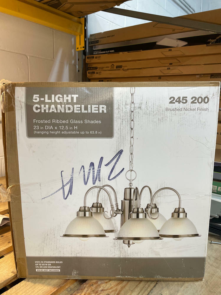 Hampton Bay Lighting, Hampton Bay Halophane 5Light Frosted Glass Shade Brushed Nickel Finish Chandelier, 44115