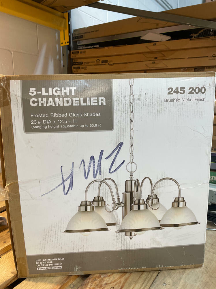 Hampton Bay Lighting, Hampton Bay Halophane 5Light Frosted Glass Shade Brushed Nickel Finish Chandelier, 44115