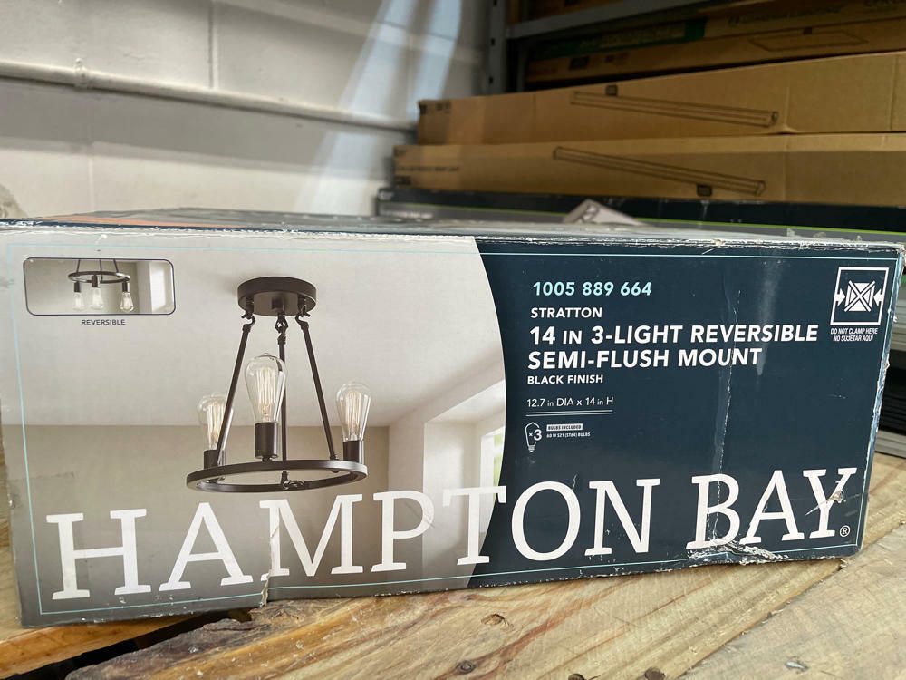 Hampton Bay Stratton 14 in. 3-Light Black Semi-Flush Mount HDP00007