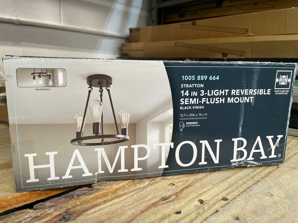 Hampton Bay Stratton 14 in. 3-Light Black Semi-Flush Mount HDP00007