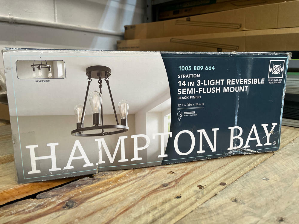 Hampton Bay Stratton 14 in. 3-Light Black Semi-Flush Mount HDP00007