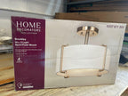 Home Decorators Collection Brookley 14 in. 2-Light Brushed Gold Semi-Flush Mount with White Fabric Shade