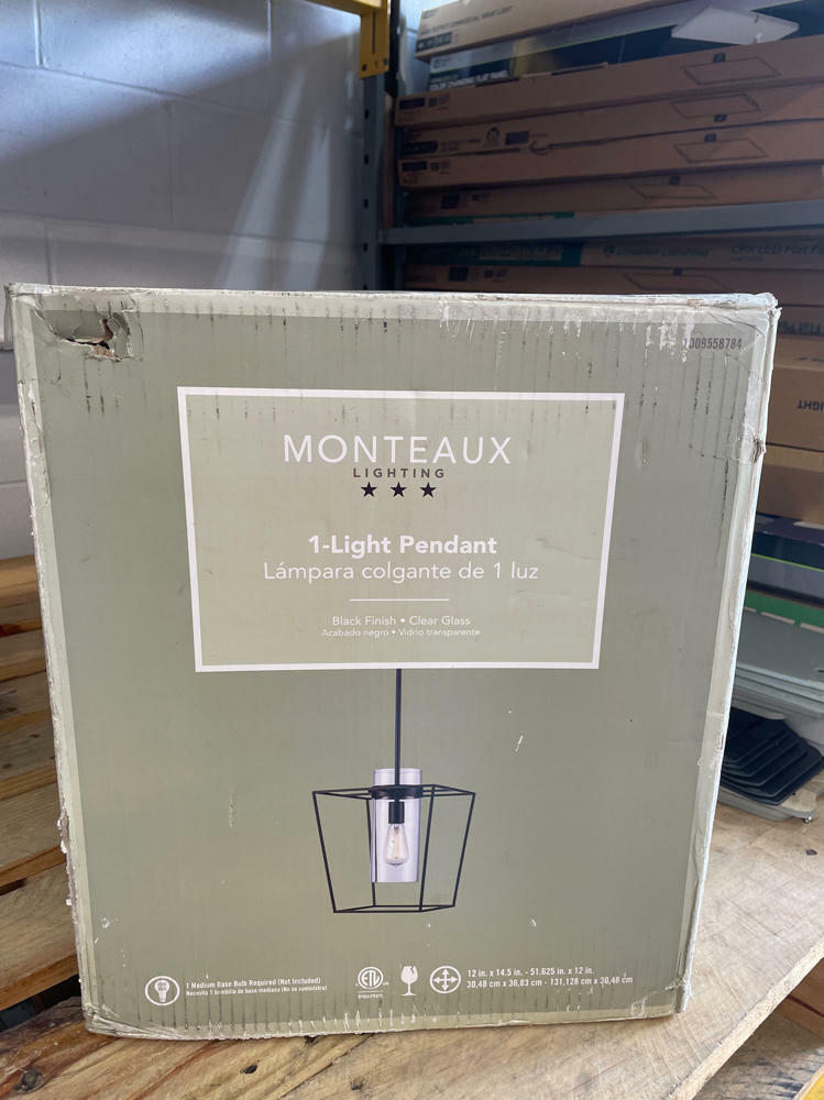 Monteaux Lighting 12 in. 1-Light Black Pendant Light Fixture with Clear Glass