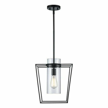 Monteaux Lighting 12 in. 1-Light Black Pendant Light Fixture with Clear Glass