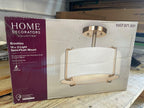 Home Decorators Collection Brookley 14 in. 2-Light Brushed Gold Semi-Flush Mount with White Fabric Shade