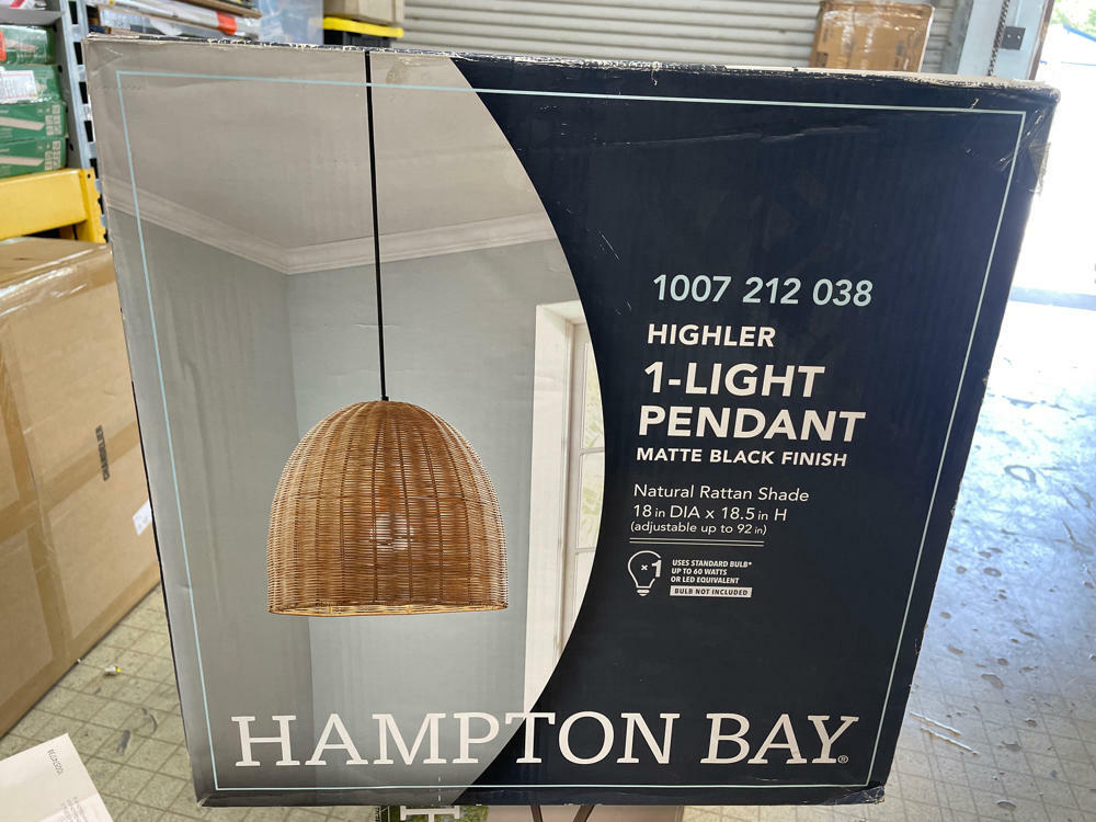 Highler 1-Light Matte Black Island Pendant with Natural Rattan Shade