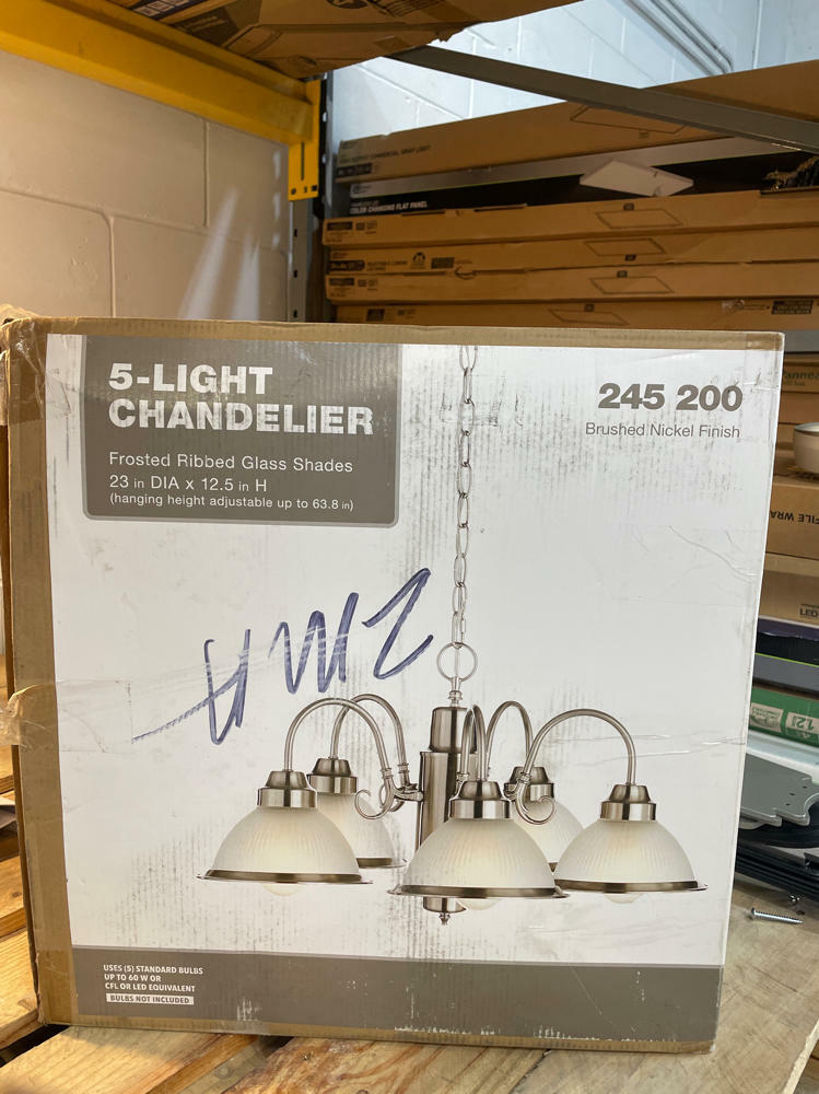 Hampton Bay Lighting, Hampton Bay Halophane 5Light Frosted Glass Shade Brushed Nickel Finish Chandelier, 44115