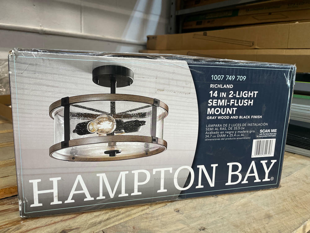 Hampton Bay Richland 2-Light Grey Wood Semi Flush Mount Clear Seedy Glass