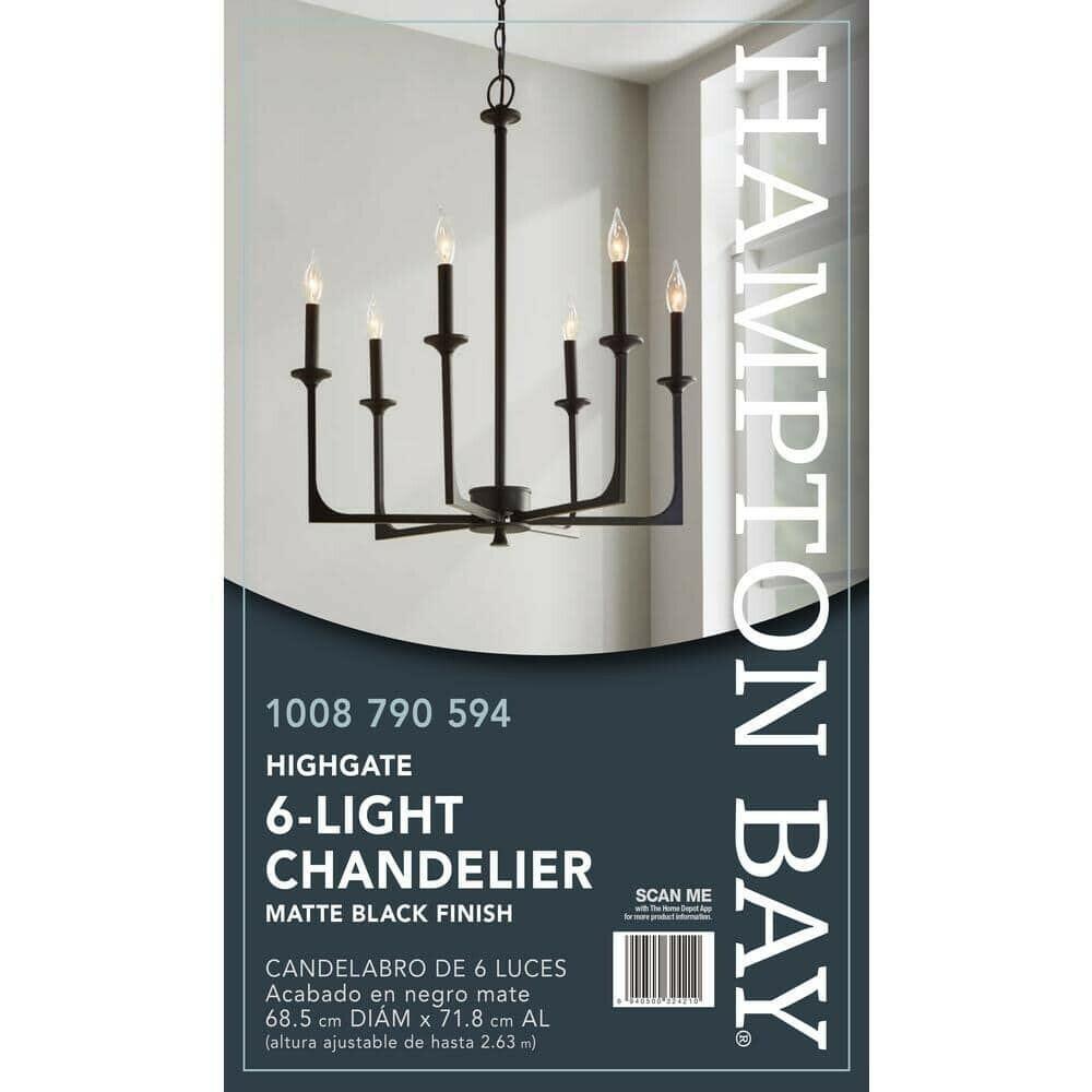 Hampton Bay Highgate 6-Light Matte Black Chandelier 27 in x 28.3 in