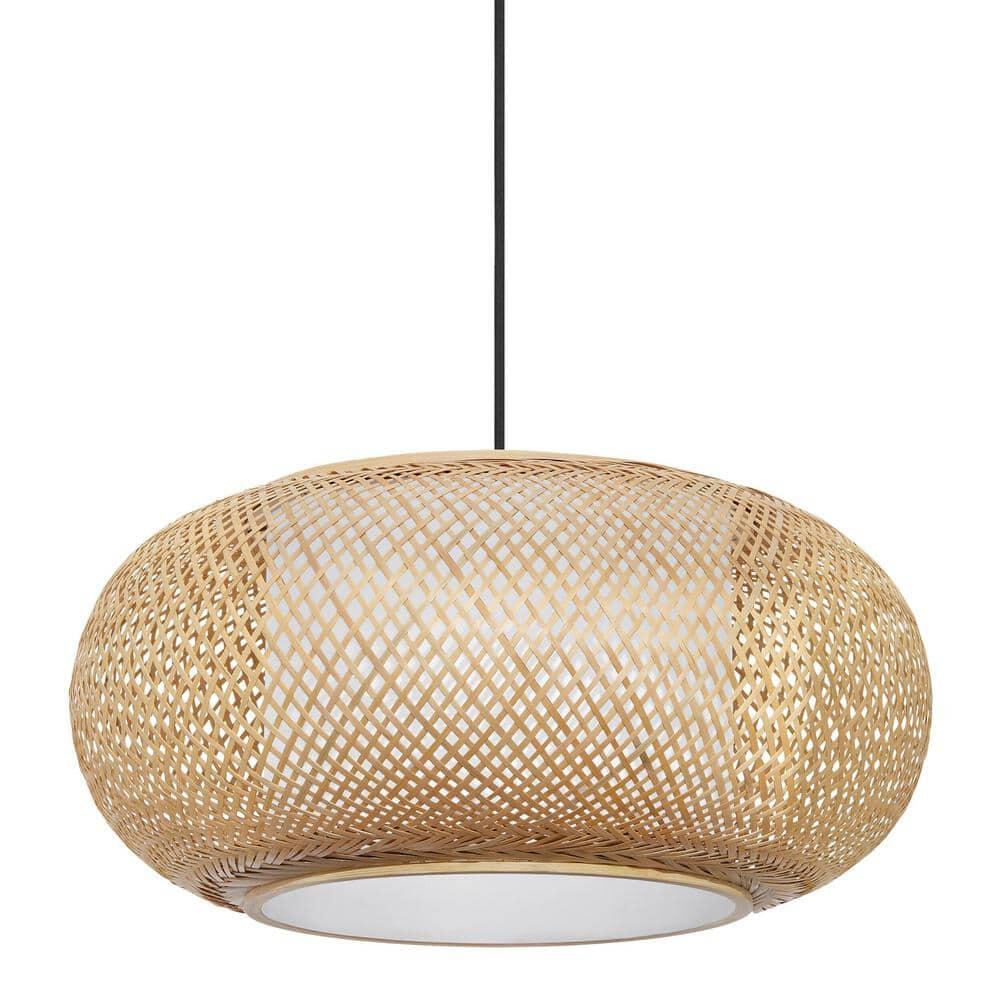 Hampton Bay Bayneswood 60-Watt 1-Light Natural Cane Pendant with Black Accents