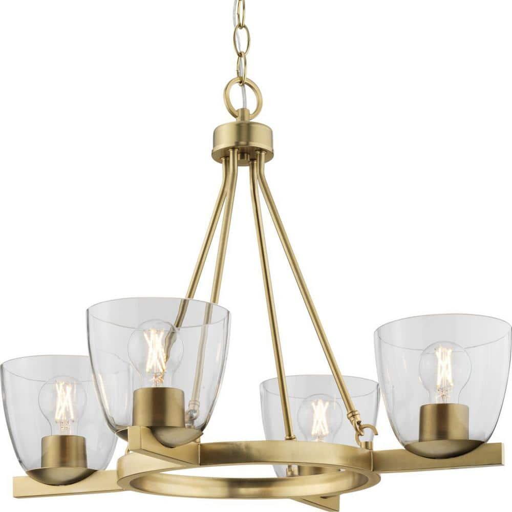 Tamassee Collection 4-Light Brushed Gold Updated Traditional Chandelier with
