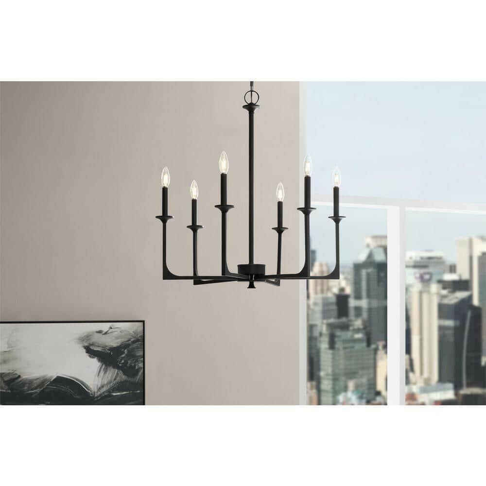Hampton Bay Highgate 6-Light Matte Black Chandelier 27 in x 28.3 in