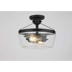 13 in. W 2-Light Matte Black Semi-Flush Mount Clear Glass