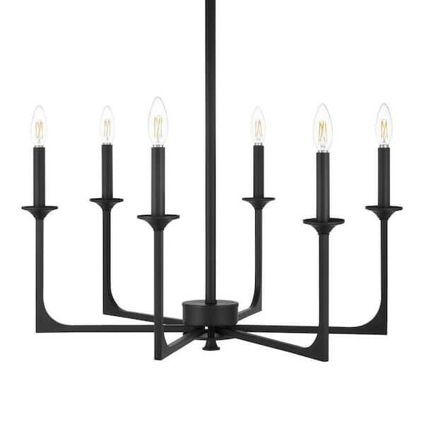 Hampton Bay Highgate 6-Light Matte Black Chandelier 27 in x 28.3 in