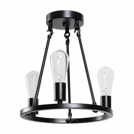 Hampton Bay Stratton 14 in. 3-Light Black Semi-Flush Mount HDP00007