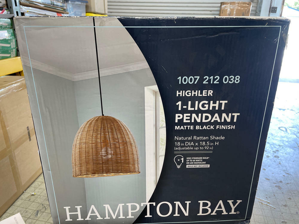 Highler 1-Light Matte Black Island Pendant with Natural Rattan Shade