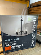 Hampton Bay Castleford 3-Light Satin Bronze Chandelier with Clear Glass Shades