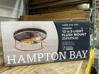 Hampton Bay Cogburn 13 in. 2-Light Antique Brass with Black Marbled Base Flush Mount