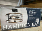Hampton Bay Richland 2-Light Grey Wood Semi Flush Mount Clear Seedy Glass