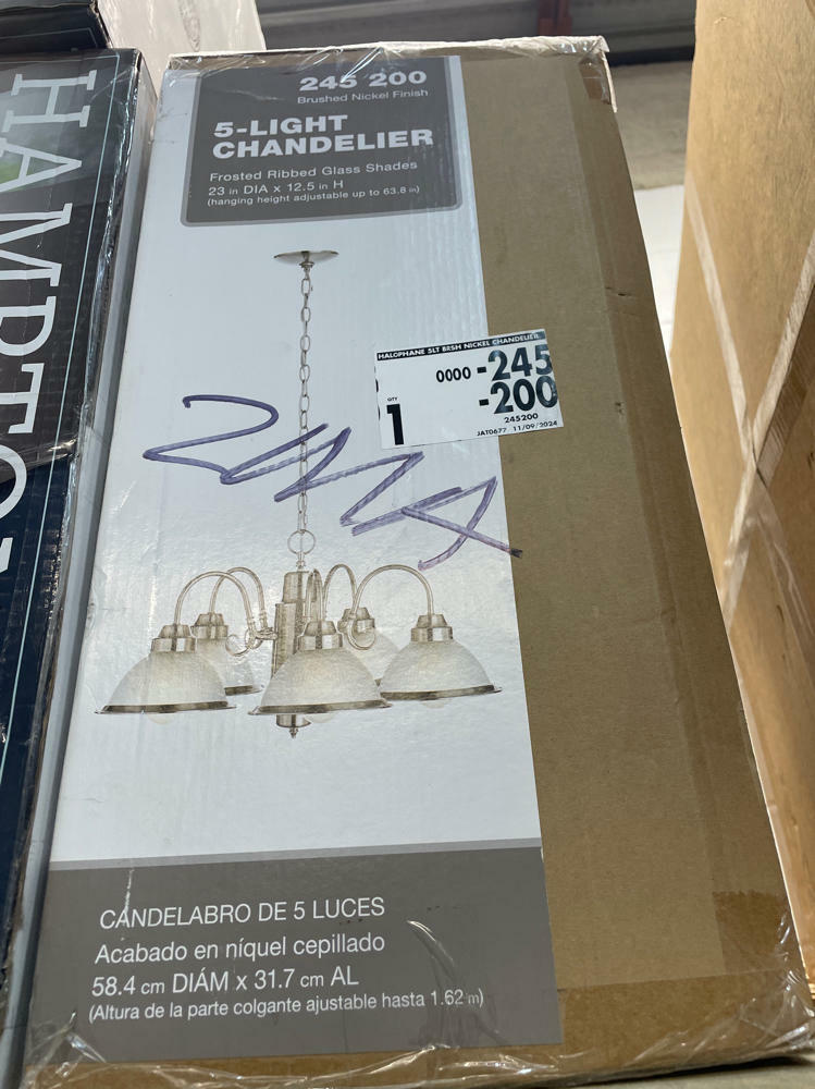 Hampton Bay Lighting, Hampton Bay Halophane 5Light Frosted Glass Shade Brushed Nickel Finish Chandelier, 44115