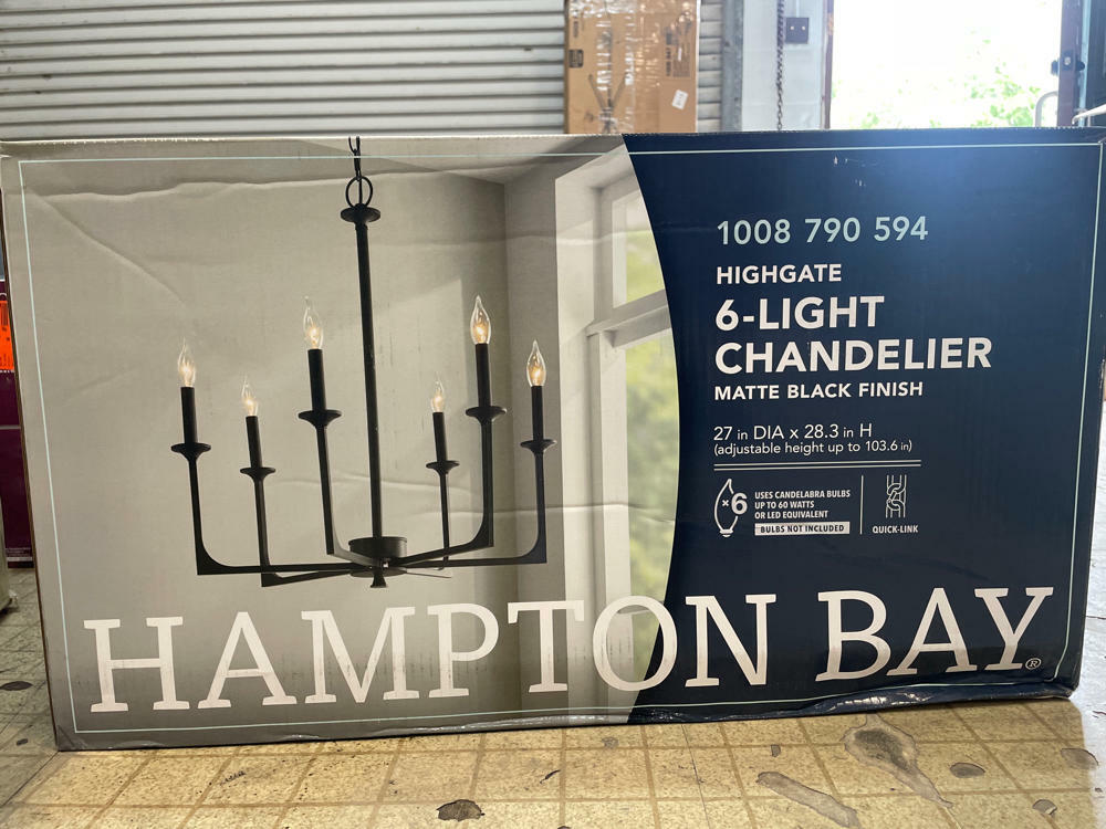 Hampton Bay Highgate 6-Light Matte Black Chandelier 27 in x 28.3 in