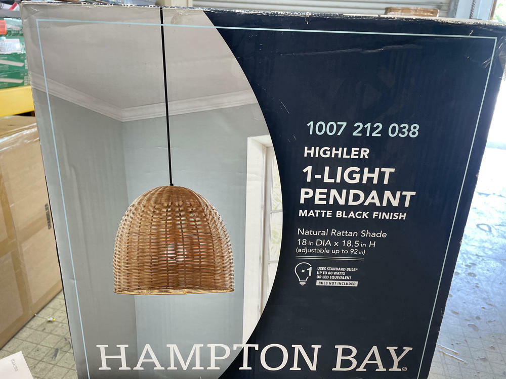 Highler 1-Light Matte Black Island Pendant with Natural Rattan Shade