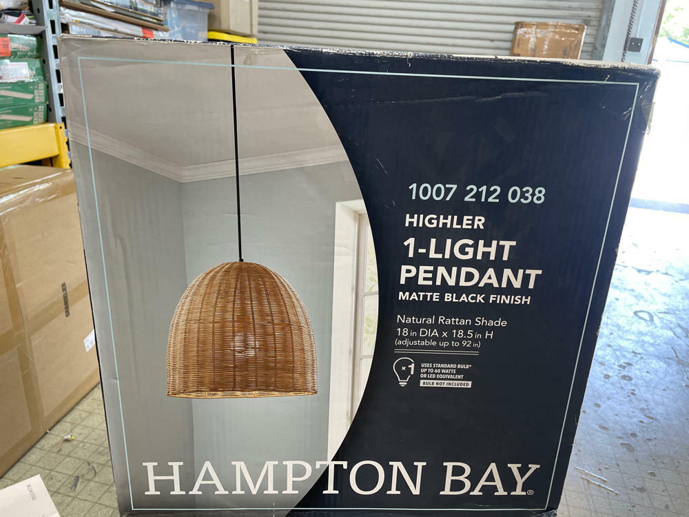 Highler 1-Light Matte Black Island Pendant with Natural Rattan Shade