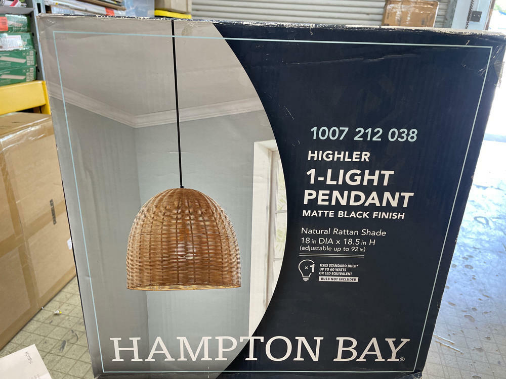 Highler 1-Light Matte Black Island Pendant with Natural Rattan Shade