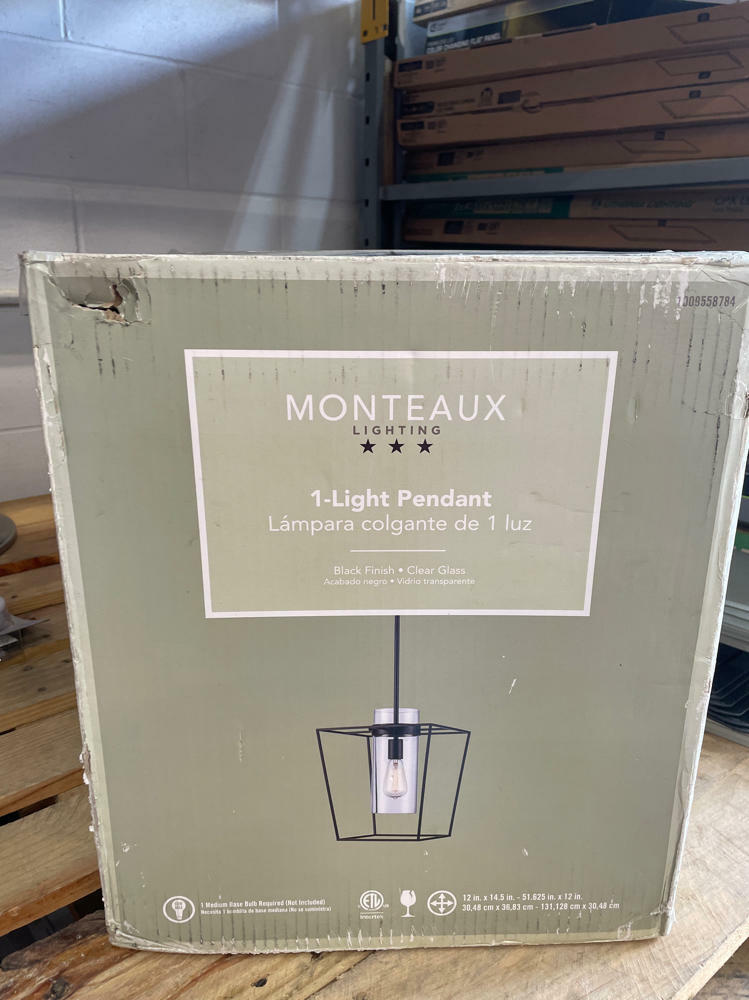 Monteaux Lighting 12 in. 1-Light Black Pendant Light Fixture with Clear Glass