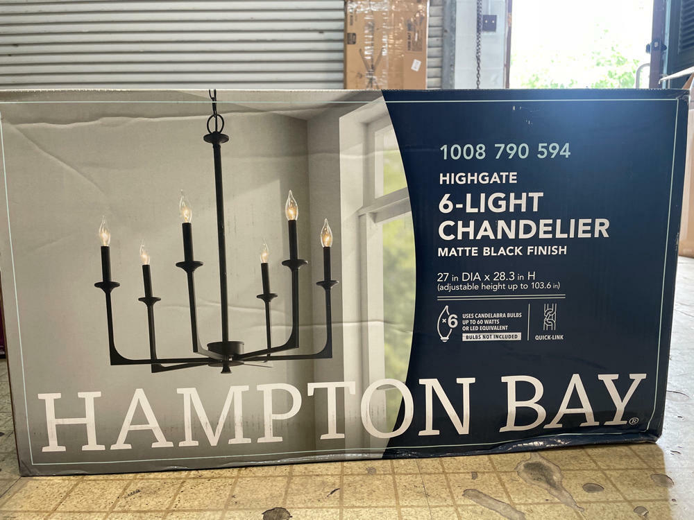 Hampton Bay Highgate 6-Light Matte Black Chandelier 27 in x 28.3 in