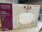 Home Decorators Collection Brookley 14 in. 2-Light Brushed Gold Semi-Flush Mount with White Fabric Shade