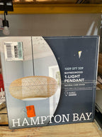 Hampton Bay Bayneswood 60-Watt 1-Light Natural Cane Pendant with Black Accents