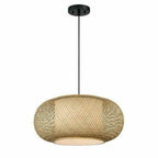Hampton Bay Bayneswood 60-Watt 1-Light Natural Cane Pendant with Black Accents