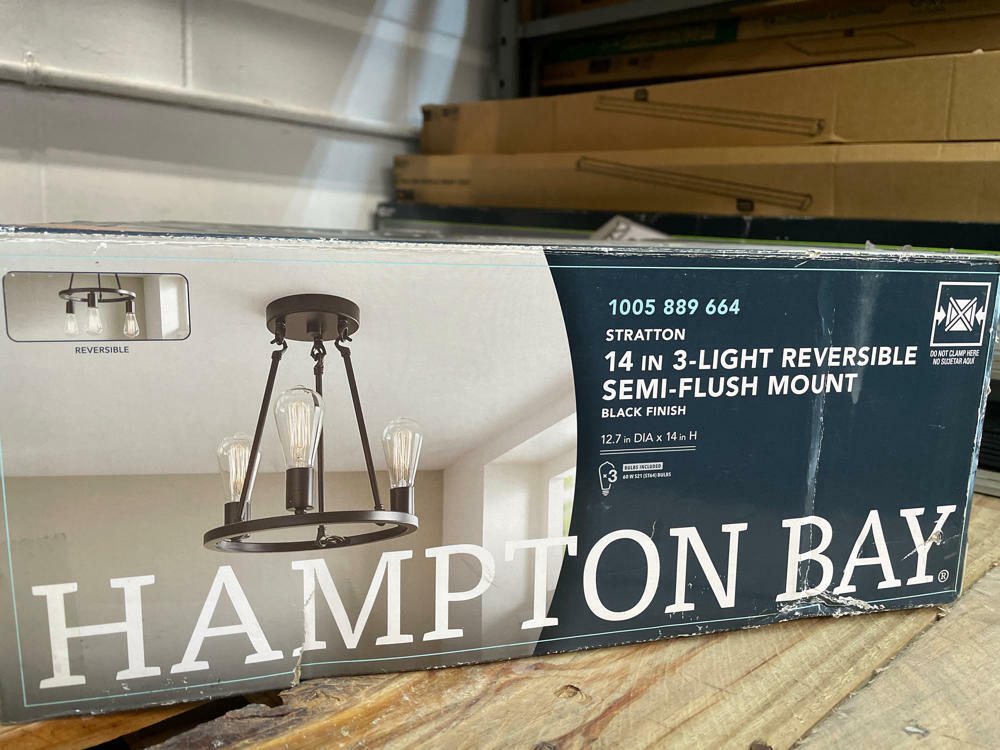 Hampton Bay Stratton 14 in. 3-Light Black Semi-Flush Mount HDP00007