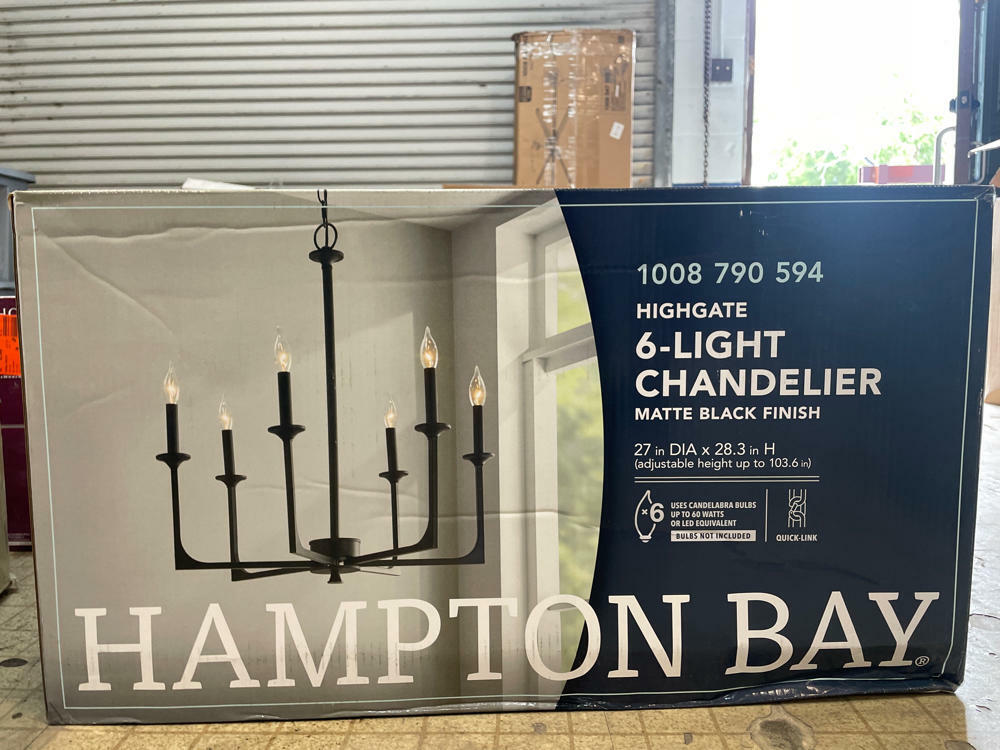Hampton Bay Highgate 6-Light Matte Black Chandelier 27 in x 28.3 in