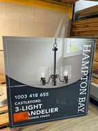 Hampton Bay Castleford 3-Light Satin Bronze Chandelier with Clear Glass Shades