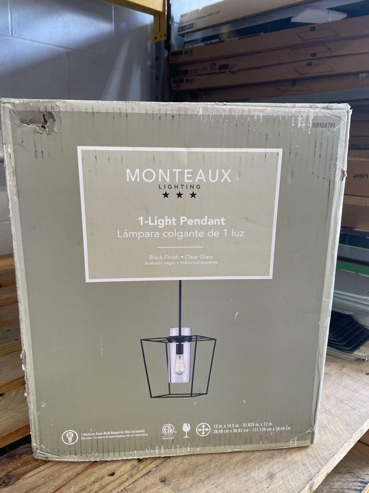 Monteaux Lighting 12 in. 1-Light Black Pendant Light Fixture with Clear Glass