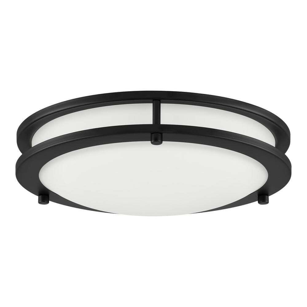 Flaxmere 14 in. Modern Matte Black Selectable CCT Integrated LED Flush Mount for Kitchens