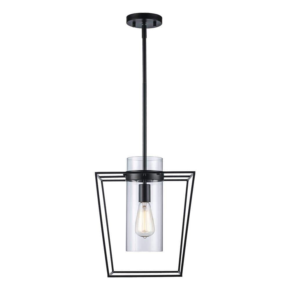Monteaux Lighting 12 in. 1-Light Black Pendant Light Fixture with Clear Glass
