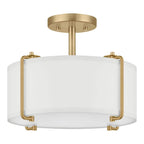 Home Decorators Collection Brookley 14 in. 2-Light Brushed Gold Semi-Flush Mount with White Fabric Shade