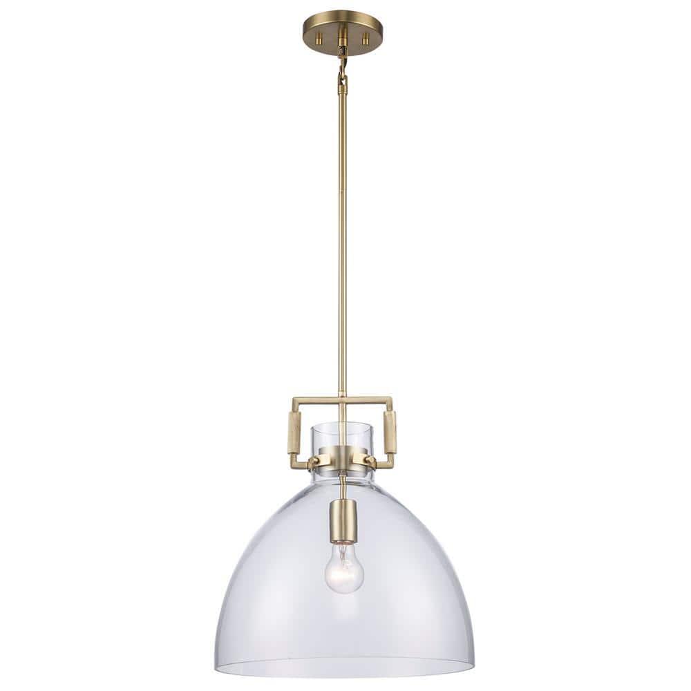1-Light Gold Oversized Pendant Light Fixture with Clear Glass Shade