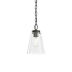 Roycroft 7 in. 1-Light Black Farmhouse Kitchen Pendant Hanging Light with Seeded Glass Shade with Seeded Glass Shade